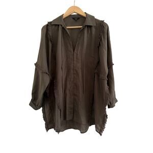 Massimo Dutti Frayed Blouse Womens Size XS/S Green Casual Career Office Chic
